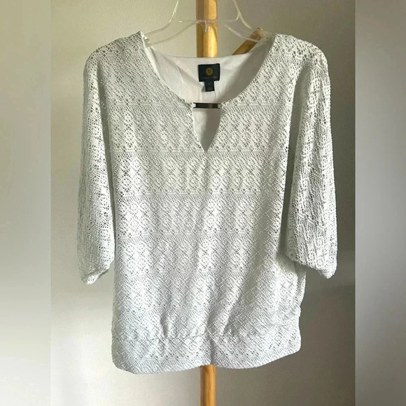 Jm Collection Eyelet Poncho Top Size M In Bright White $55 - Picture 1 of 8